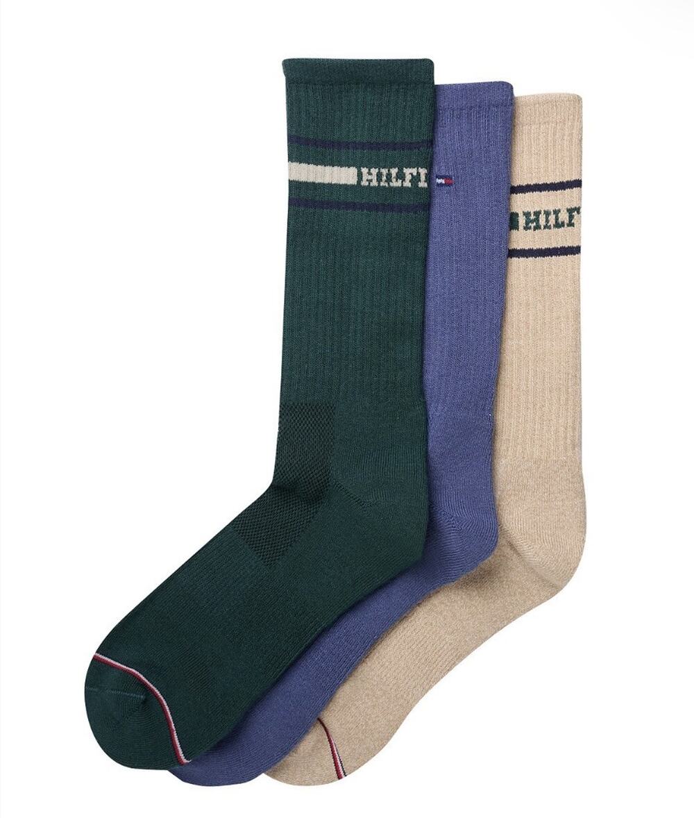 Tommy Hilfiger Men's Crew Socks 3 Pack Green Assorted CoolMax Cushion NWT Sealed